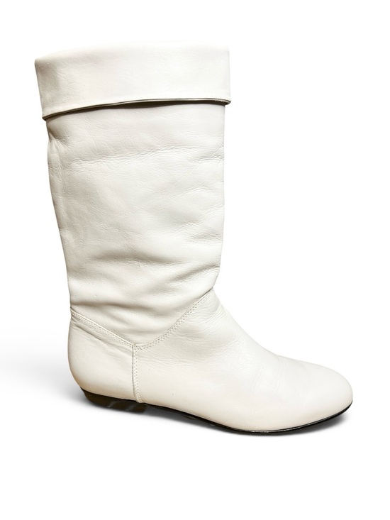 Cobbie Shoes - Cobbie Vintage White Leather Mid Calf Boots Fold Over Slouch Boots Size 7.5